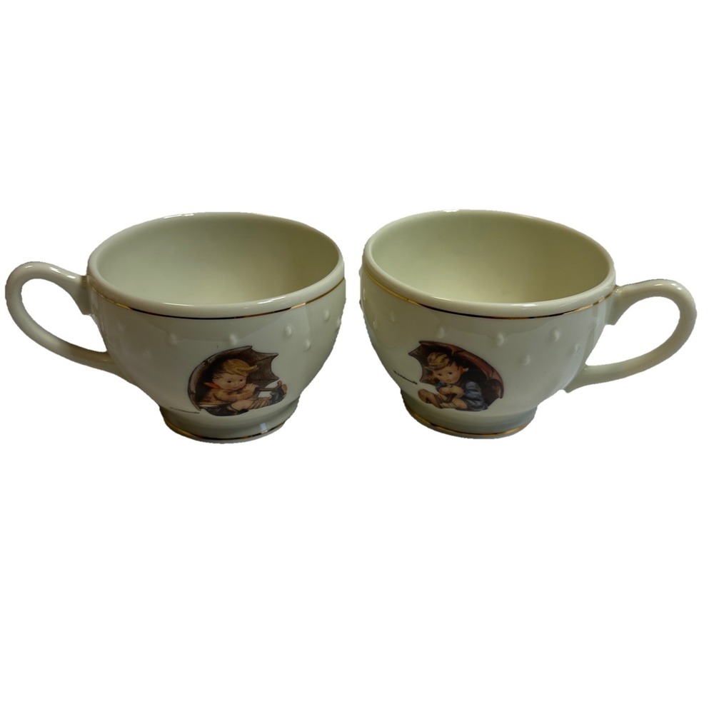 2 VTG Collectible Porcelain MJ Hummel Umbrella‎ Girl / Boy Coffee Tea Cups